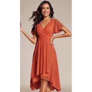 Ever Pretty Women's Size 8 Burnt Orange Dress High Low V-Neck Chiffon Formal
